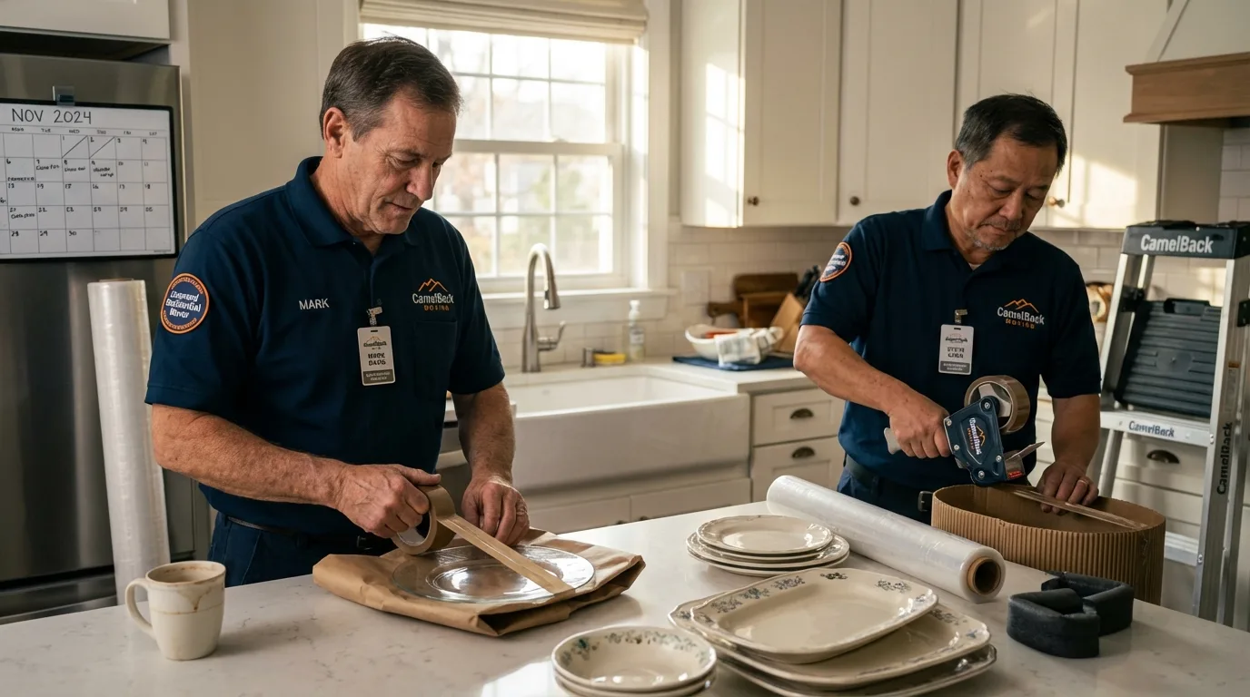 Professional crew packing kitchen dishware in Long Valley, NJ